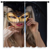 Sexy Woman In Mysterious Venetian Carnival Mask Window Curtains 61929014