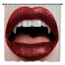 Sexy Woman Lips With Bloody Lipstick Fashion Glamour Halloween Art Design Vampire Girl Getting Ready To Celebrate Halloween Bath Decor 171422560