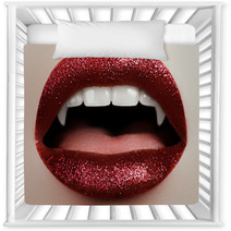 Sexy Woman Lips With Bloody Lipstick Fashion Glamour Halloween Art Design Vampire Girl Getting Ready To Celebrate Halloween Nursery Decor 171422560