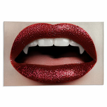 Sexy Woman Lips With Bloody Lipstick Fashion Glamour Halloween Art Design Vampire Girl Getting Ready To Celebrate Halloween Rugs 171422560