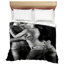 Sexy Young Couple With Blue Jeans Standing Together Bedding 53541626