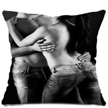 Sexy Young Couple With Blue Jeans Standing Together Pillows 53541626