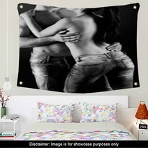 Sexy Young Couple With Blue Jeans Standing Together Wall Art 53541626