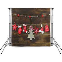 Shabby Chic Rustic Christmas Decorations On Wooden Board Backdrops 57887970