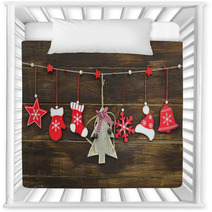 Shabby Chic Rustic Christmas Decorations On Wooden Board Nursery Decor 57887970