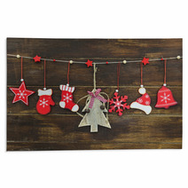 Shabby Chic Rustic Christmas Decorations On Wooden Board Rugs 57887970
