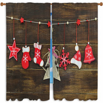 Shabby Chic Rustic Christmas Decorations On Wooden Board Window Curtains 57887970