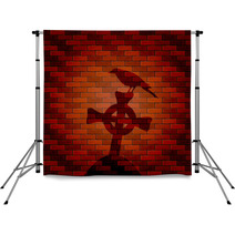 Shadow Of Raven And Cross On A Brick Wall Backdrops 93184892
