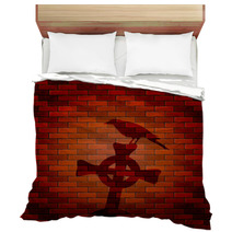 Shadow Of Raven And Cross On A Brick Wall Bedding 93184892