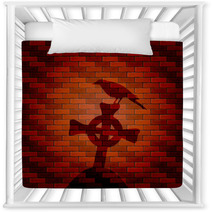 Shadow Of Raven And Cross On A Brick Wall Nursery Decor 93184892