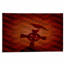 Shadow Of Raven And Cross On A Brick Wall Rugs 93184892