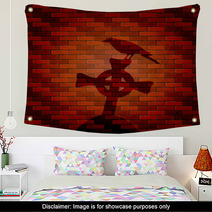 Shadow Of Raven And Cross On A Brick Wall Wall Art 93184892