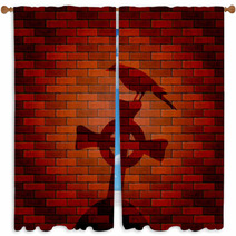 Shadow Of Raven And Cross On A Brick Wall Window Curtains 93184892