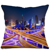 Shanghai  Interchange Overpass At Night Pillows 65053482