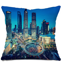Shanghai Night View From The Oriental Pearl Tower Pillows 67949640