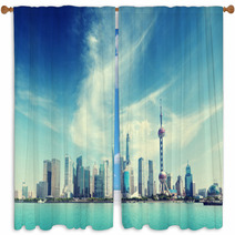 Shanghai Skyline And Sunny Day Window Curtains 67949368