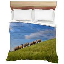 Sheep Herd On Green Summer Pasture Bedding 62417480