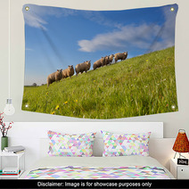Sheep Herd On Green Summer Pasture Wall Art 62417480