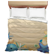 Shells And Starfishes On Sand Background Bedding 34822113
