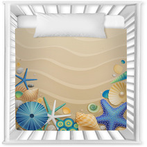 Shells And Starfishes On Sand Background Nursery Decor 34822113