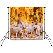 Shepherds With A Herd Of Sheep Backdrops 55725541
