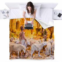 Shepherds With A Herd Of Sheep Blankets 55725541