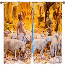 Shepherds With A Herd Of Sheep Window Curtains 55725541