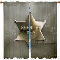 Sheriff Star, Old Style Vector Window Curtains 60488628
