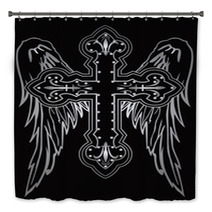 Shiny Religious Cross With Wing Illustration Bath Decor 17244063
