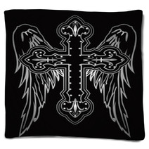 Shiny Religious Cross With Wing Illustration Blankets 17244063