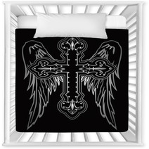 Shiny Religious Cross With Wing Illustration Nursery Decor 17244063