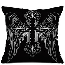 Shiny Religious Cross With Wing Illustration Pillows 17244063