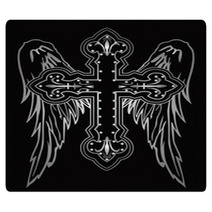 Shiny Religious Cross With Wing Illustration Rugs 17244063