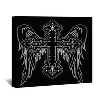 Shiny Religious Cross With Wing Illustration Wall Art 17244063