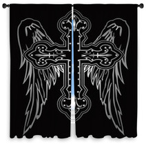 Shiny Religious Cross With Wing Illustration Window Curtains 17244063