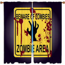 Sign Of Zombie Area Zombie Hand Silhouette Window Curtains 106789739