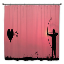 Silhouette Archery Shoots A Bow At The Heart Shape Target In The Bath Decor 68462228