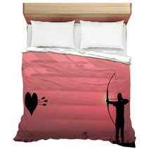 Silhouette Archery Shoots A Bow At The Heart Shape Target In The Bedding 68462228