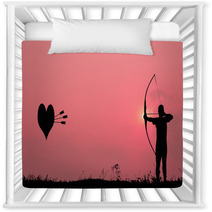 Silhouette Archery Shoots A Bow At The Heart Shape Target In The Nursery Decor 68462228