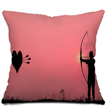 Silhouette Archery Shoots A Bow At The Heart Shape Target In The Pillows 68462228