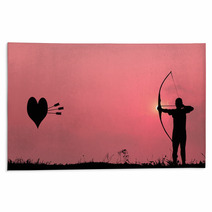 Silhouette Archery Shoots A Bow At The Heart Shape Target In The Rugs 68462228