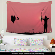Silhouette Archery Shoots A Bow At The Heart Shape Target In The Wall Art 68462228