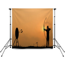 Silhouette Archery Shoots A Bow At The Target Backdrops 63095728