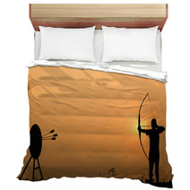 Silhouette Archery Shoots A Bow At The Target Bedding 63095728