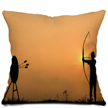 Silhouette Archery Shoots A Bow At The Target Pillows 63095728