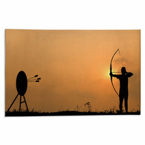 Silhouette Archery Shoots A Bow At The Target Rugs 63095728