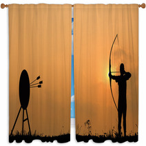 Silhouette Archery Shoots A Bow At The Target Window Curtains 63095728