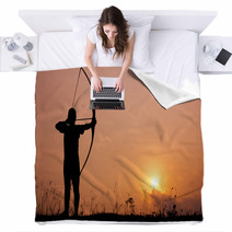 Silhouette Archery Shoots A Bow Blankets 63095588