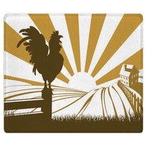 Silhouette Cockerel Crowing On Farm Rugs 73401871