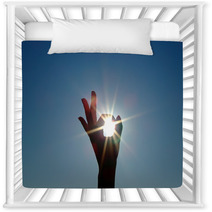 Silhouette Of A Female Hand, The Blue Sky And The Bright Sun Nursery Decor 3860512